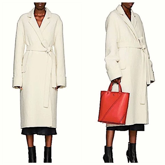 HP🎉 NWT Helmut Lang Belted Wool Blanket Coat in Ivory Size S - Picture 1 of 14